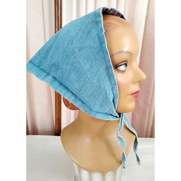 1970s Vintage Reversible Head Scarf, Paisley & Denim - Picture 3 of 3